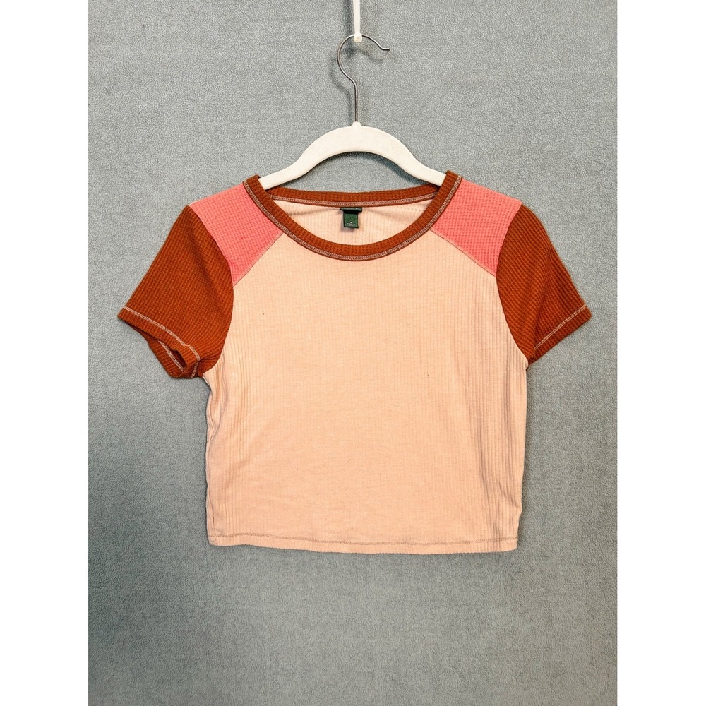 Wild Fable Kids Colorblock Ribbed Waffle Knit Short Sleeve Baby Tee Peach Small